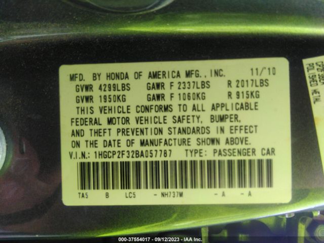 Photo 8 VIN: 1HGCP2F32BA057787 - HONDA ACCORD 