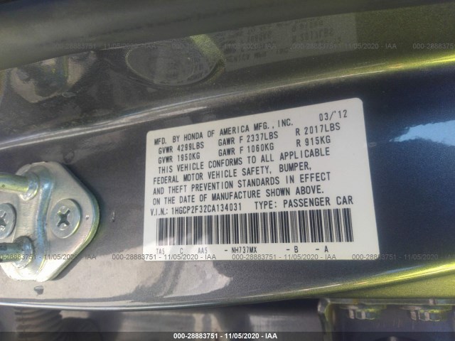 Photo 8 VIN: 1HGCP2F32CA134031 - HONDA ACCORD SDN 