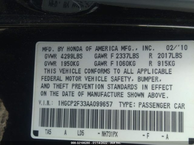 Photo 8 VIN: 1HGCP2F33AA099657 - HONDA ACCORD 