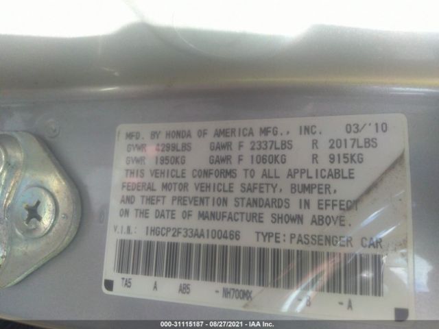 Photo 8 VIN: 1HGCP2F33AA100466 - HONDA ACCORD SDN 