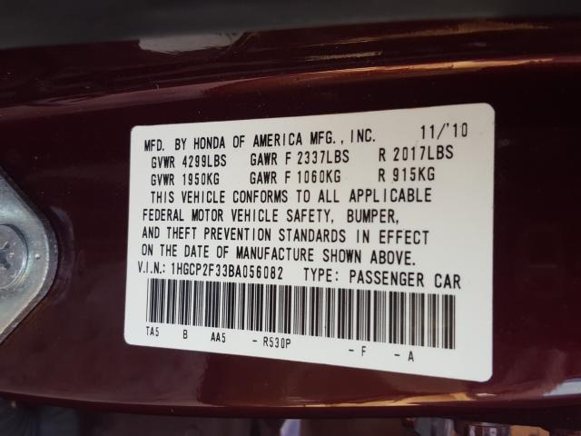 Photo 9 VIN: 1HGCP2F33BA056082 - HONDA ACCORD LX 