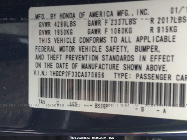 Photo 8 VIN: 1HGCP2F33CA070856 - HONDA ACCORD SDN 