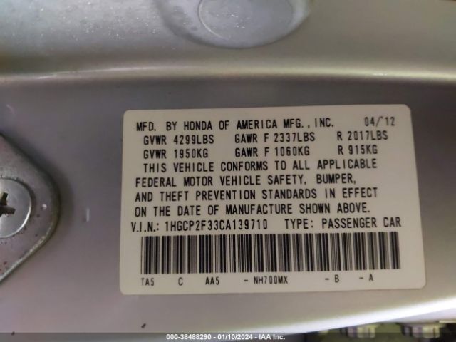 Photo 8 VIN: 1HGCP2F33CA139710 - HONDA ACCORD 