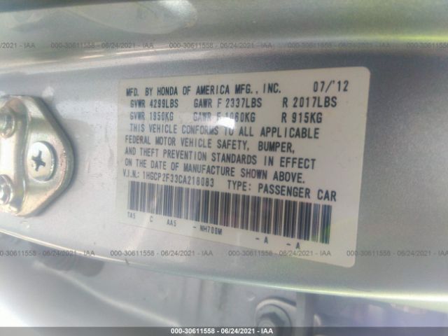 Photo 8 VIN: 1HGCP2F33CA218083 - HONDA ACCORD SDN 