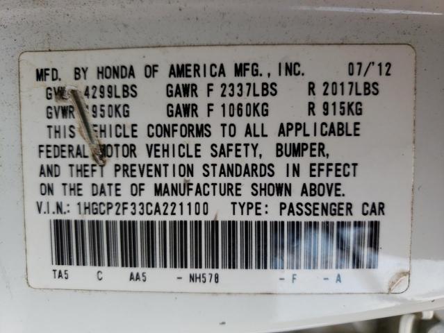 Photo 9 VIN: 1HGCP2F33CA221100 - HONDA ACCORD LX 