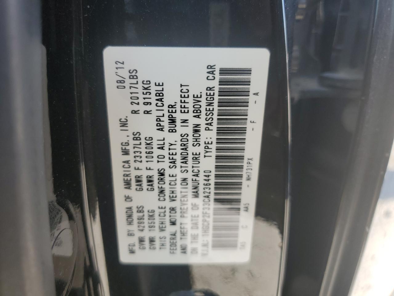 Photo 11 VIN: 1HGCP2F33CA236440 - HONDA ACCORD 