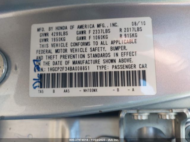 Photo 8 VIN: 1HGCP2F34BA008851 - HONDA ACCORD SDN 