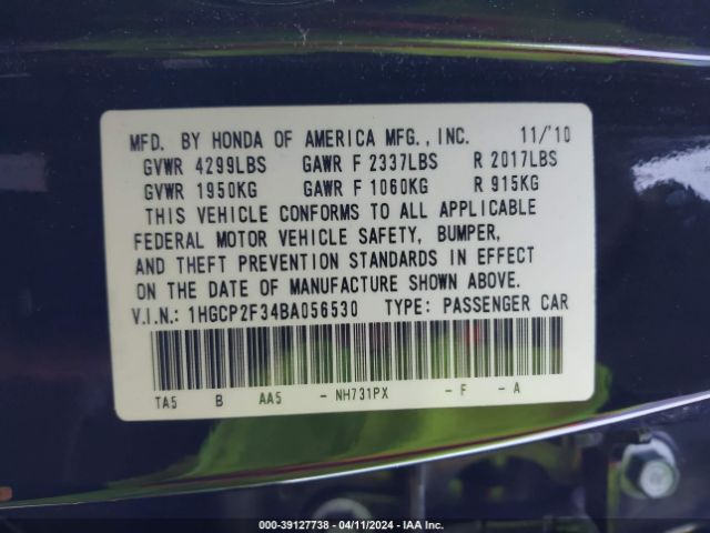 Photo 8 VIN: 1HGCP2F34BA056530 - HONDA ACCORD 