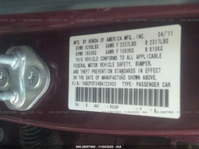 Photo 8 VIN: 1HGCP2F34BA122400 - HONDA ACCORD SDN 