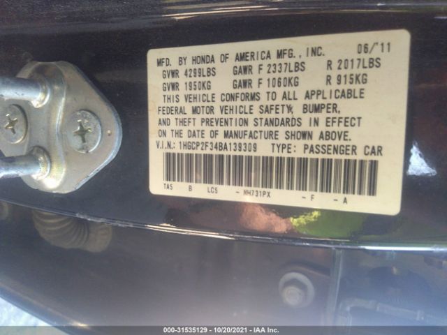 Photo 8 VIN: 1HGCP2F34BA139309 - HONDA ACCORD SDN 