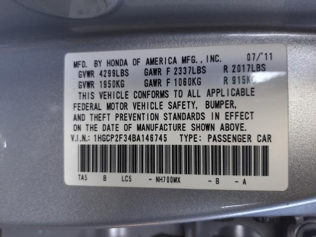 Photo 9 VIN: 1HGCP2F34BA146745 - HONDA ACCORD LX 