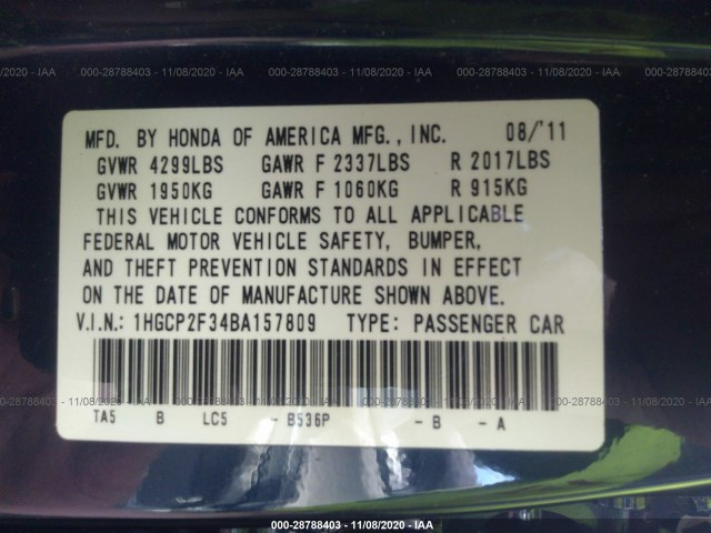 Photo 8 VIN: 1HGCP2F34BA157809 - HONDA ACCORD SDN 