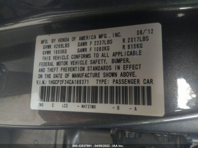 Photo 8 VIN: 1HGCP2F34CA189371 - HONDA ACCORD SDN 