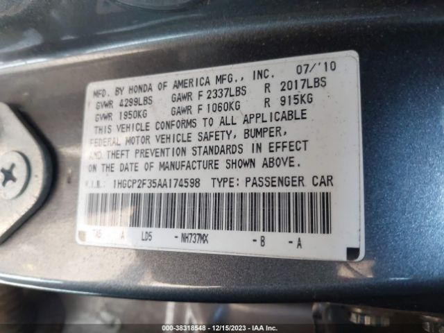 Photo 8 VIN: 1HGCP2F35AA174598 - HONDA ACCORD 