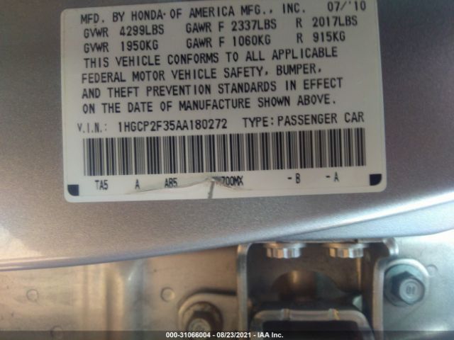 Photo 8 VIN: 1HGCP2F35AA180272 - HONDA ACCORD SDN 