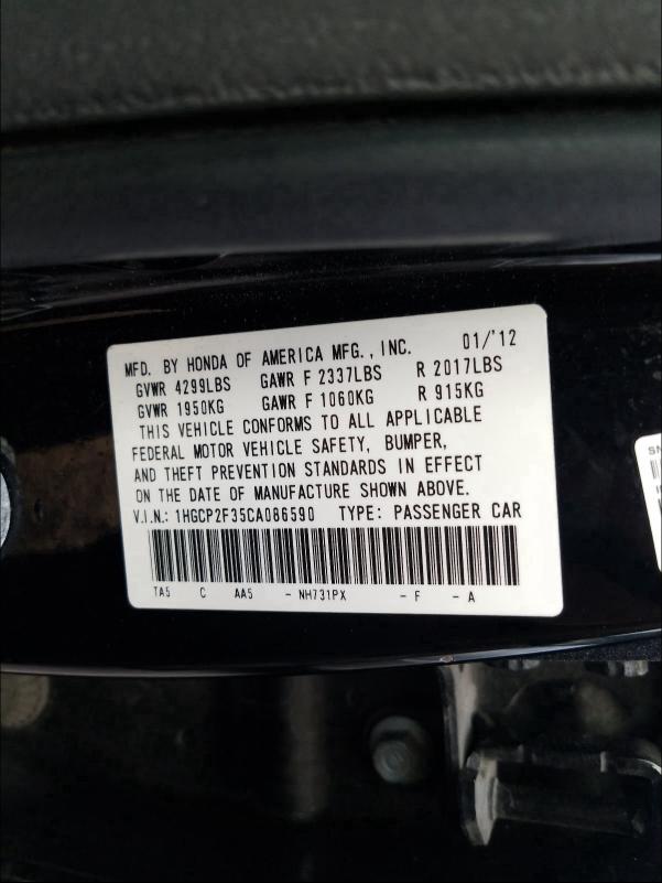 Photo 9 VIN: 1HGCP2F35CA086590 - HONDA ACCORD LX 