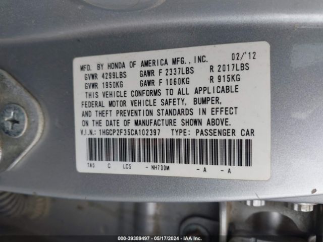 Photo 8 VIN: 1HGCP2F35CA102397 - HONDA ACCORD 