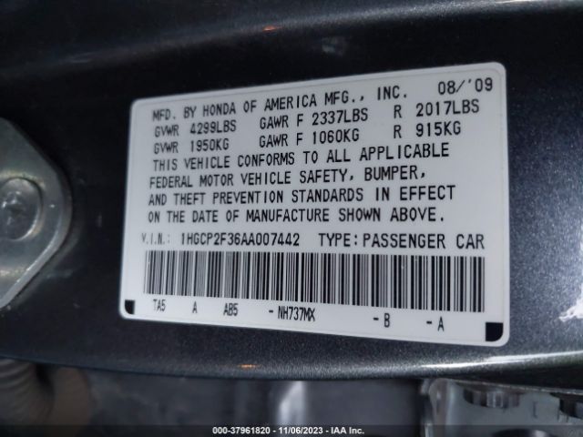 Photo 8 VIN: 1HGCP2F36AA007442 - HONDA ACCORD 