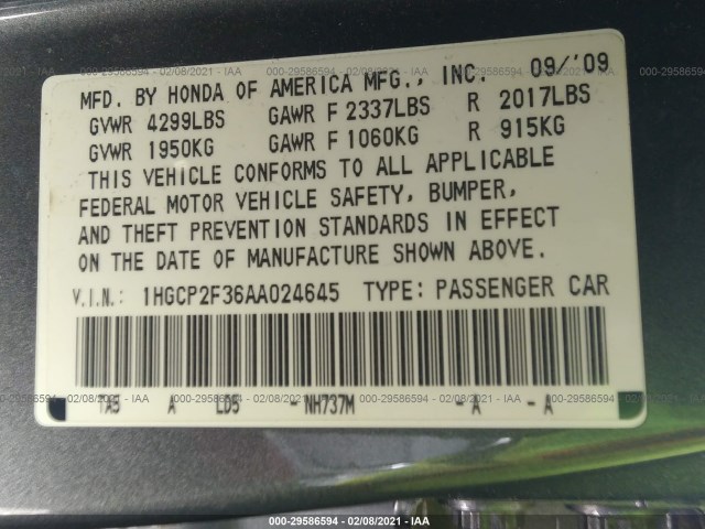 Photo 8 VIN: 1HGCP2F36AA024645 - HONDA ACCORD SDN 