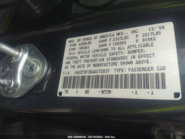 Photo 8 VIN: 1HGCP2F36AA072937 - HONDA ACCORD SDN 