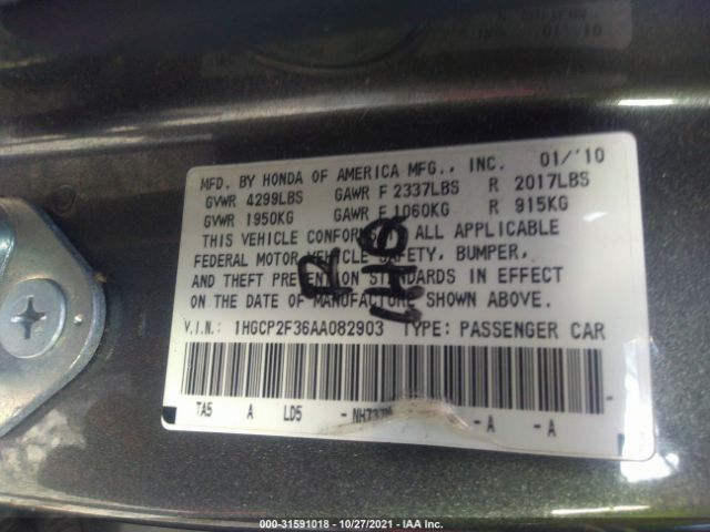 Photo 8 VIN: 1HGCP2F36AA082903 - HONDA ACCORD SDN 