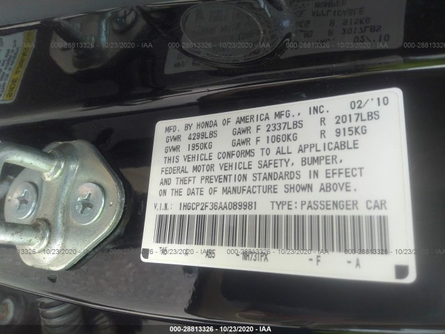 Photo 8 VIN: 1HGCP2F36AA089981 - HONDA ACCORD SDN 