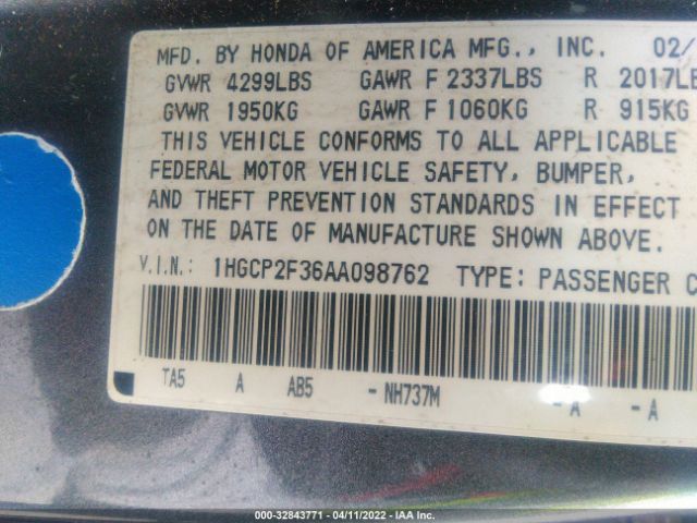 Photo 8 VIN: 1HGCP2F36AA098762 - HONDA ACCORD SDN 