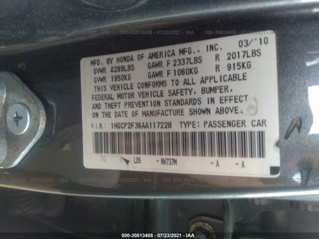 Photo 8 VIN: 1HGCP2F36AA117228 - HONDA ACCORD SDN 