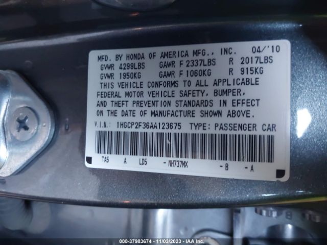 Photo 8 VIN: 1HGCP2F36AA123675 - HONDA ACCORD SDN 