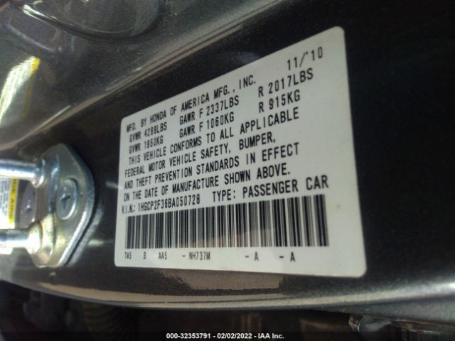 Photo 8 VIN: 1HGCP2F36BA050728 - HONDA ACCORD SDN 