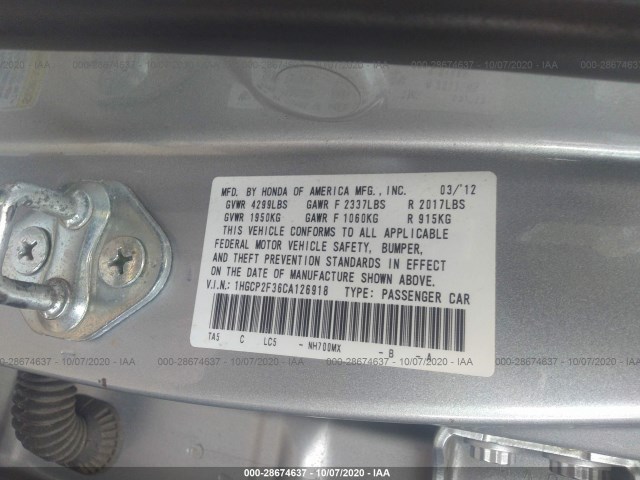 Photo 8 VIN: 1HGCP2F36CA126918 - HONDA ACCORD SDN 