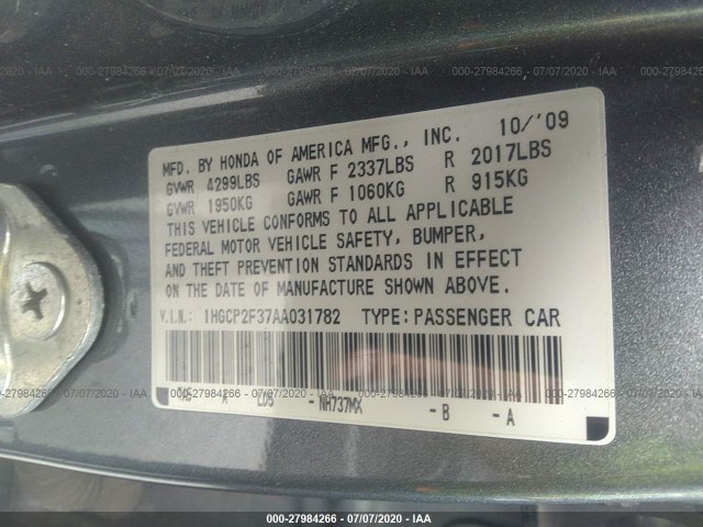 Photo 8 VIN: 1HGCP2F37AA031782 - HONDA ACCORD SDN 