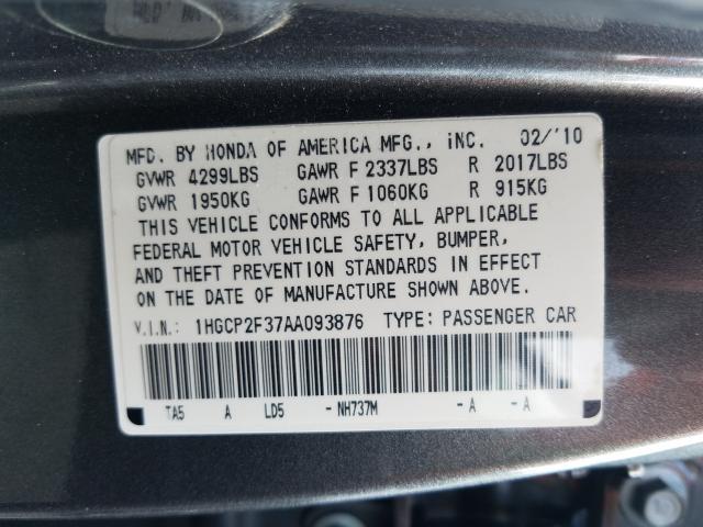 Photo 9 VIN: 1HGCP2F37AA093876 - HONDA ACCORD LX 