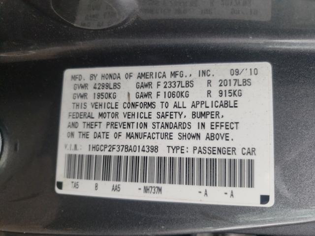 Photo 9 VIN: 1HGCP2F37BA014398 - HONDA ACCORD LX 