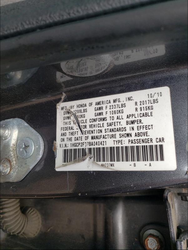 Photo 9 VIN: 1HGCP2F37BA040421 - HONDA ACCORD LX 