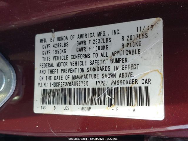 Photo 8 VIN: 1HGCP2F37BA055730 - HONDA ACCORD 