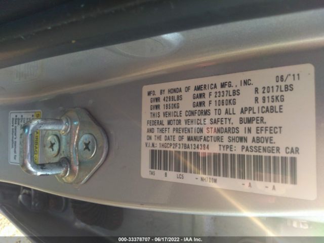 Photo 8 VIN: 1HGCP2F37BA134394 - HONDA ACCORD SDN 