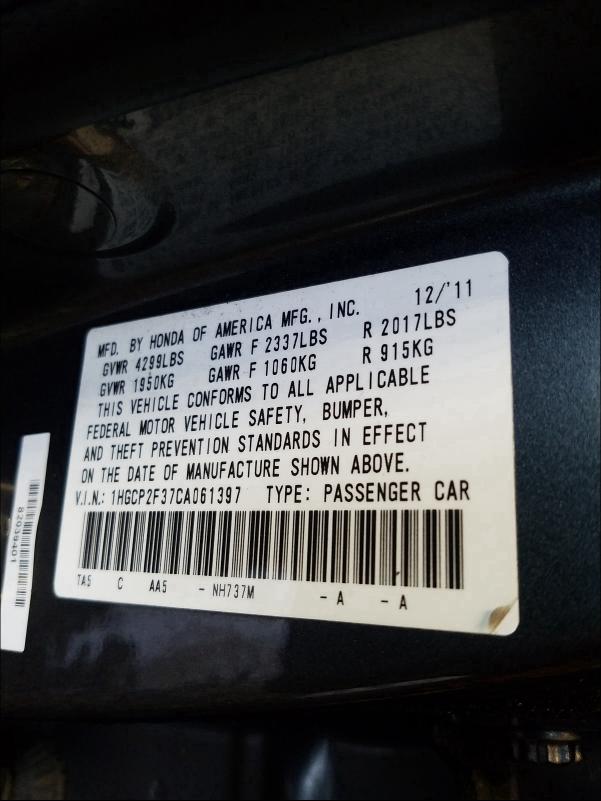 Photo 9 VIN: 1HGCP2F37CA061397 - HONDA ACCORD LX 