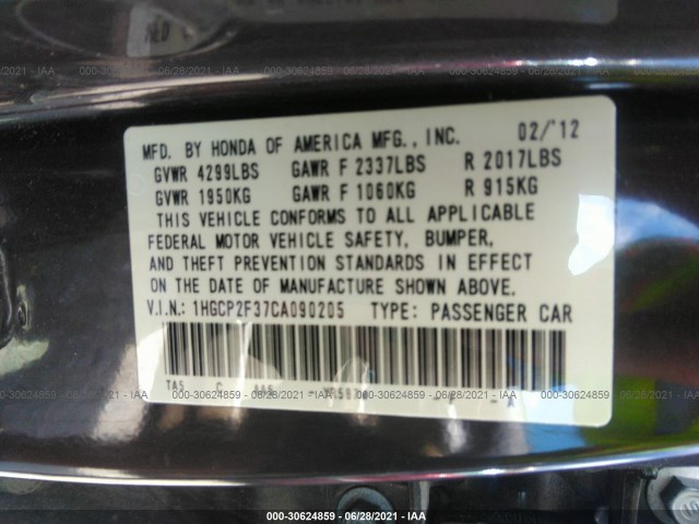 Photo 8 VIN: 1HGCP2F37CA090205 - HONDA ACCORD SDN 