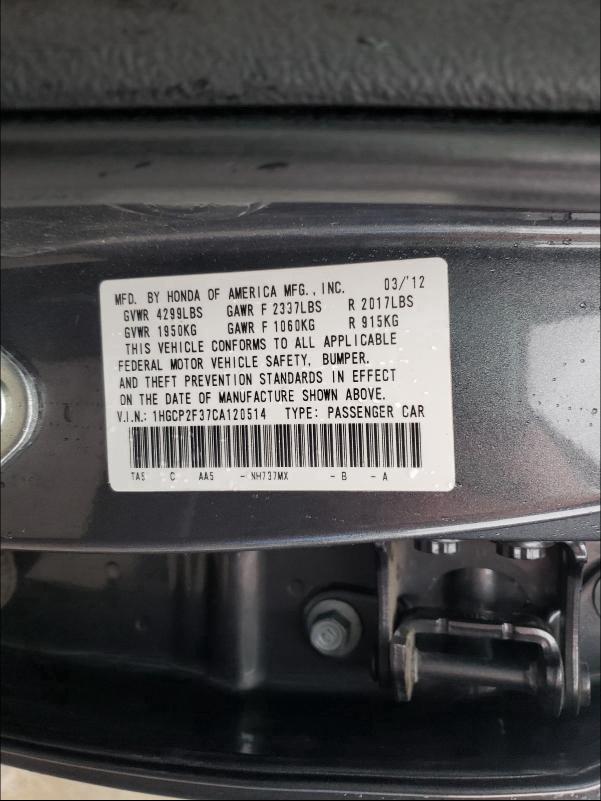 Photo 9 VIN: 1HGCP2F37CA120514 - HONDA ACCORD LX 