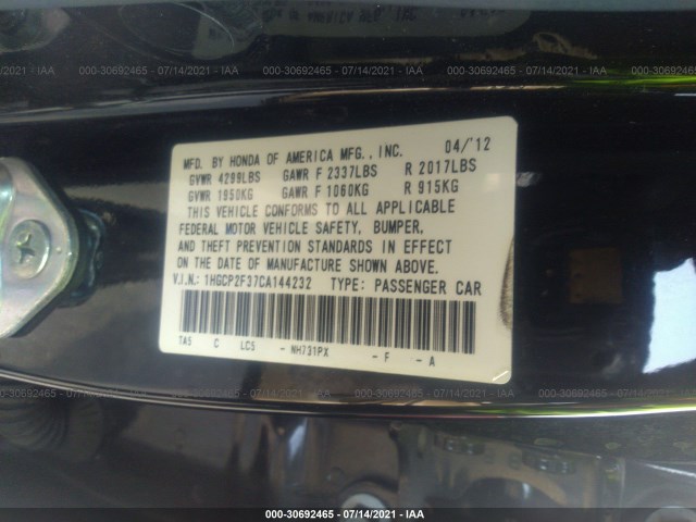 Photo 8 VIN: 1HGCP2F37CA144232 - HONDA ACCORD SDN 