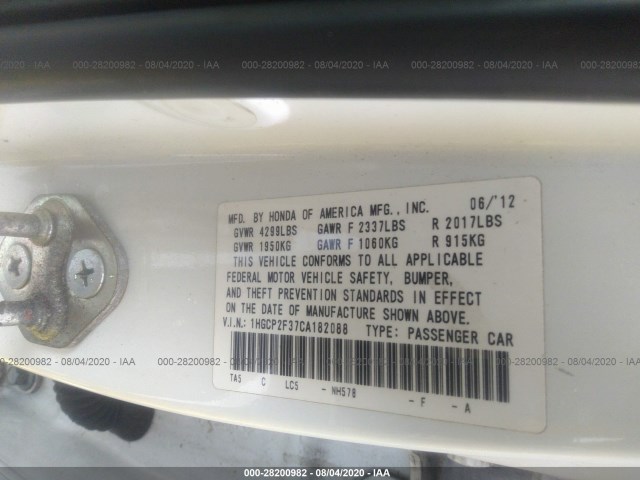 Photo 8 VIN: 1HGCP2F37CA182088 - HONDA ACCORD SDN 