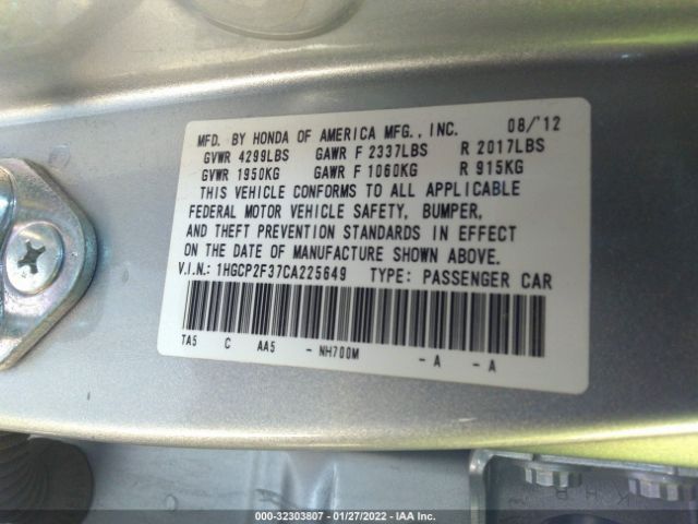 Photo 8 VIN: 1HGCP2F37CA225649 - HONDA ACCORD SDN 