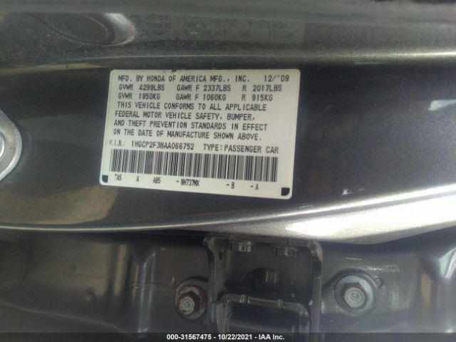 Photo 8 VIN: 1HGCP2F38AA066752 - HONDA ACCORD SDN 