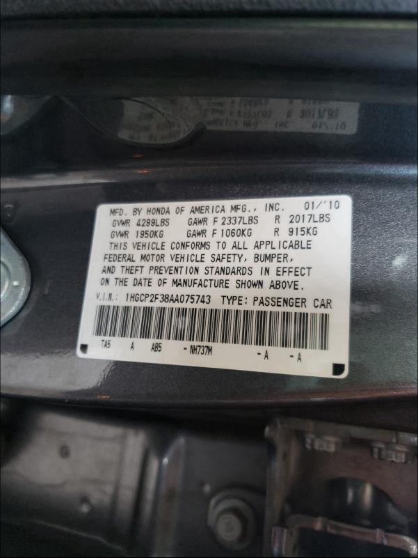 Photo 9 VIN: 1HGCP2F38AA075743 - HONDA ACCORD LX 