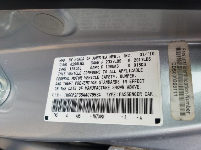 Photo 9 VIN: 1HGCP2F38AA079534 - HONDA ACCORD LX 