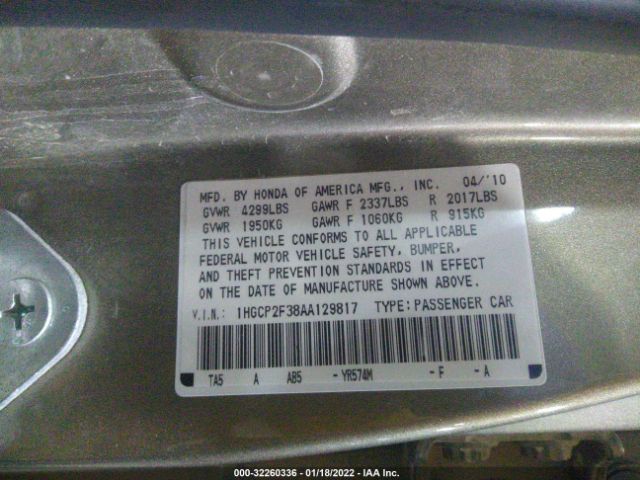 Photo 8 VIN: 1HGCP2F38AA129817 - HONDA ACCORD SDN 