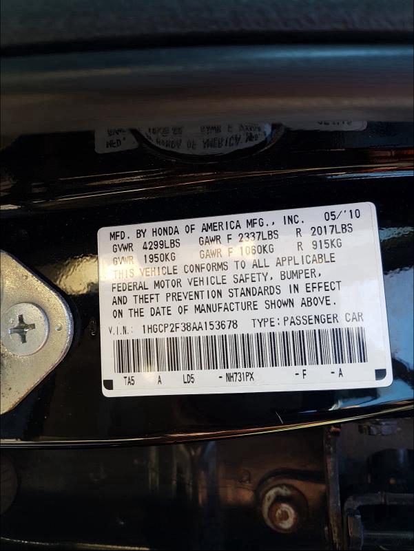 Photo 9 VIN: 1HGCP2F38AA153678 - HONDA ACCORD LX 