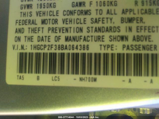 Photo 8 VIN: 1HGCP2F38BA064386 - HONDA ACCORD 