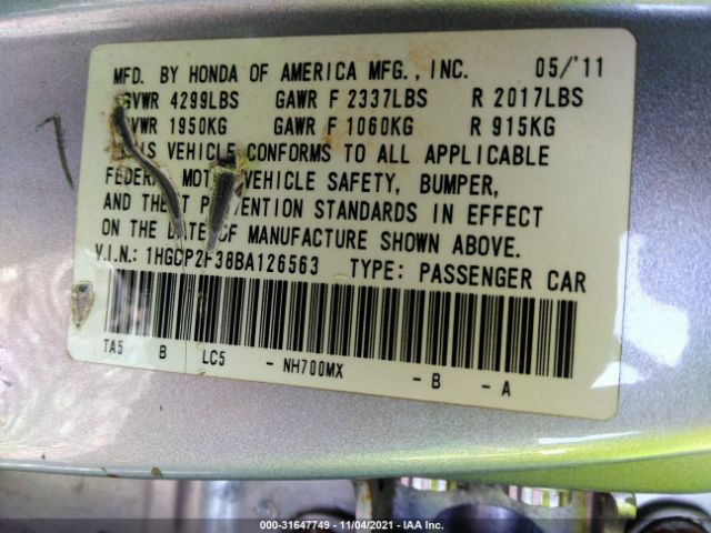 Photo 8 VIN: 1HGCP2F38BA126563 - HONDA ACCORD SDN 